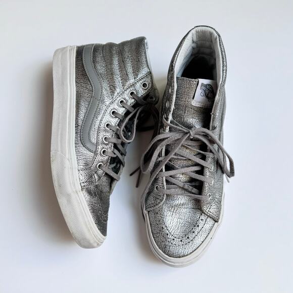 Vans Shoes - VANS Rare Metallic Silver Leather Upper SK8 High Top Slim Shoes M 5.5 - W 7